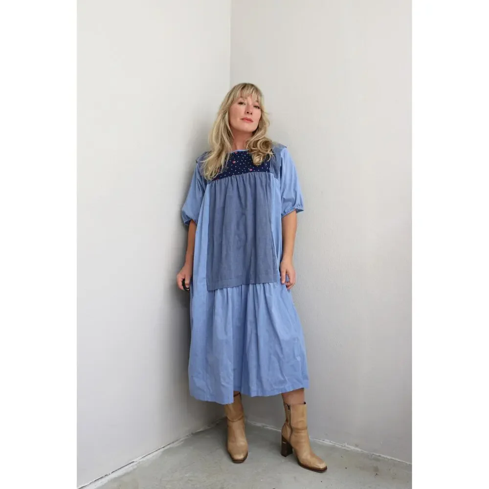 1970's Vintage Chambray Prairie Tent Dress ~Women's Ones Size Fits Most XS SM MD - Picture 10 of 10